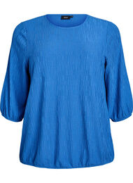 Blouse met textuur en 3/4 mouwen, Blauw
