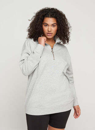 Gemêleerd sweatshirt met ritssluiting, Light Grey Melange, Model image number 0
