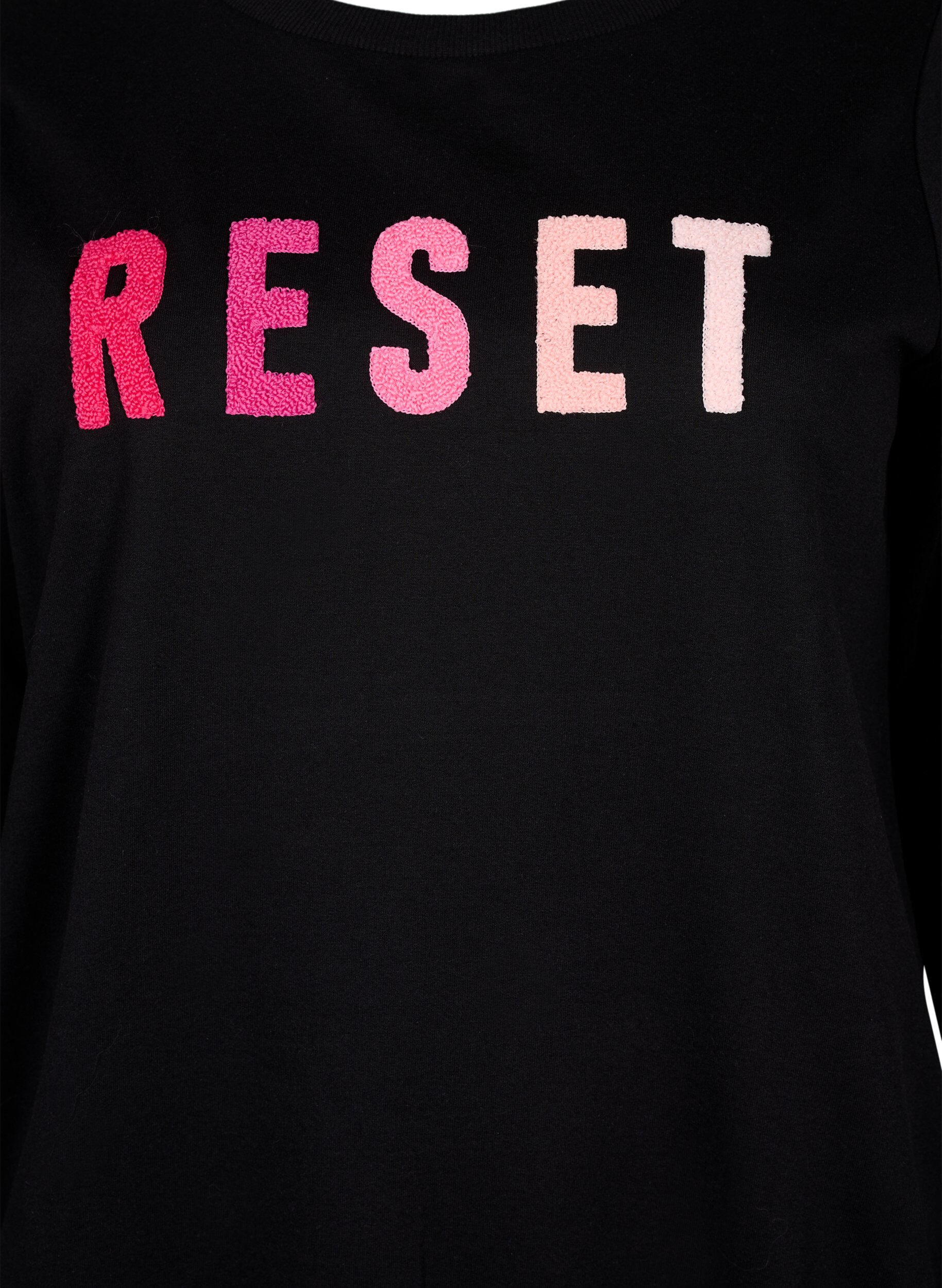 Zizzi Sweatshirt met tekst, Black W. Reset, Packshot image number 2
