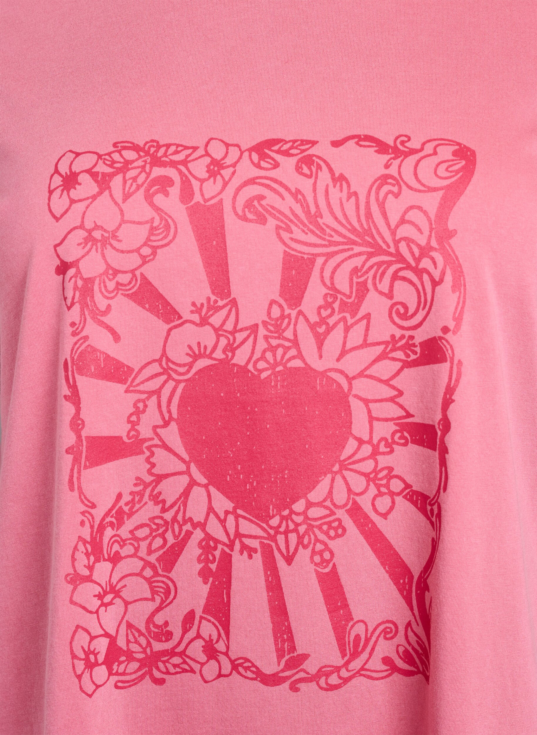 Zizzi T-shirt in biologisch katoen met een coole print, Roze, Packshot image number 2