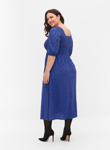 Gestippelde viscose jurk met smok, R.Blue w. Black Dot, Model image number 1