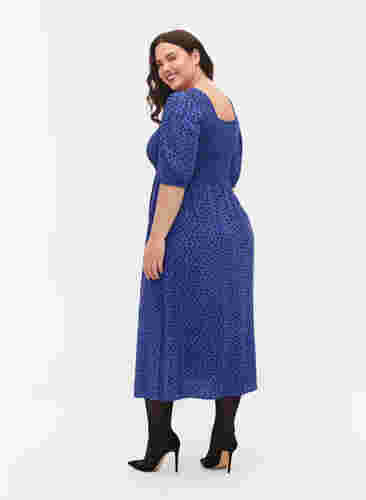 Gestippelde viscose jurk met smok, R.Blue w. Black Dot, Model image number 1