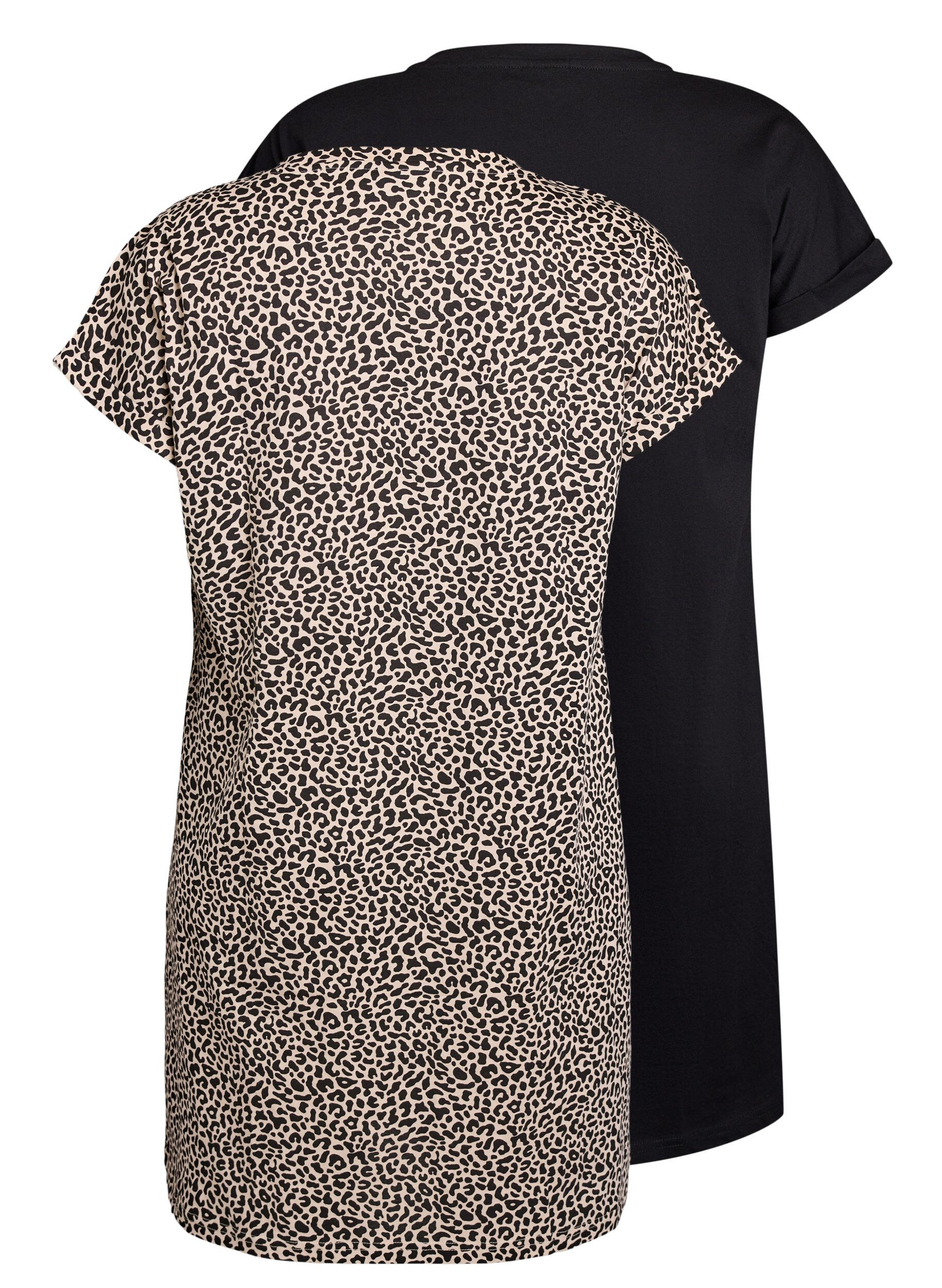 Zizzi 2-pack T-shirtjurk met korte mouwen, Bruin, Packshot image number 1