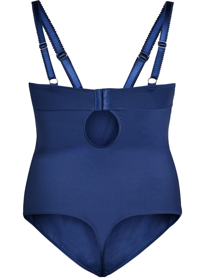 Bodystocking met beugels en kanten details, Blauw, Packshot image number 1