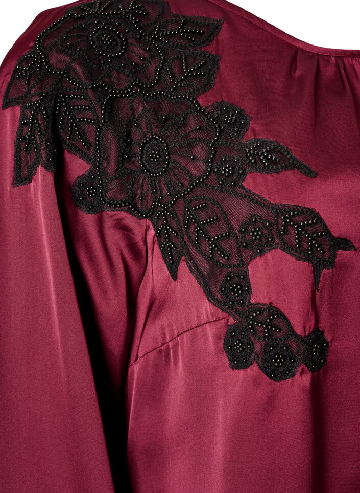 Satijnen blouse met kanten applicatie en parels, Rood, Packshot image number 3