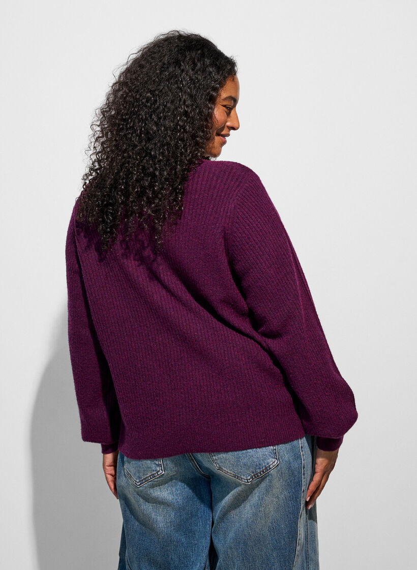 Vest met V-hals en ribstructuur, Paars, Model image number 2