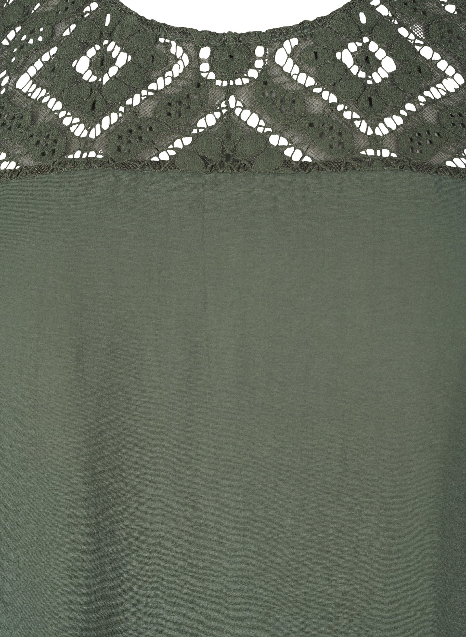 Zizzi Blouse van viscose met korte mouwen en kant detail, Thyme, Packshot image number 2
