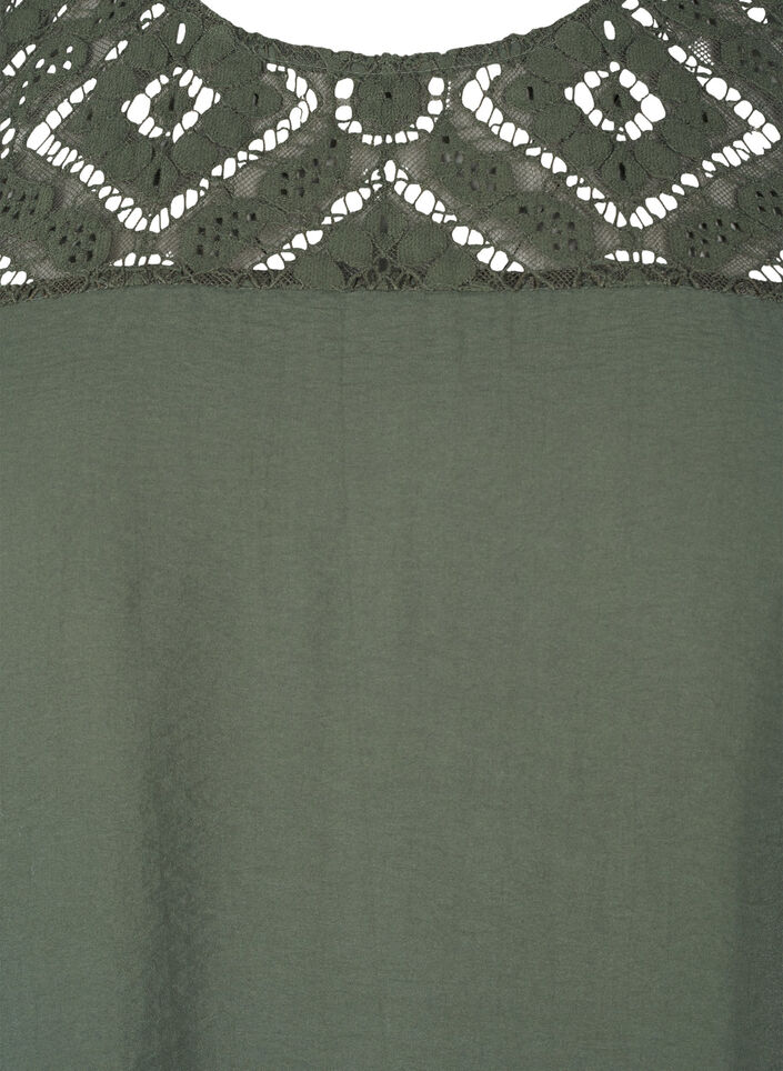 Blouse van viscose met korte mouwen en kant detail, Thyme, Packshot image number 2