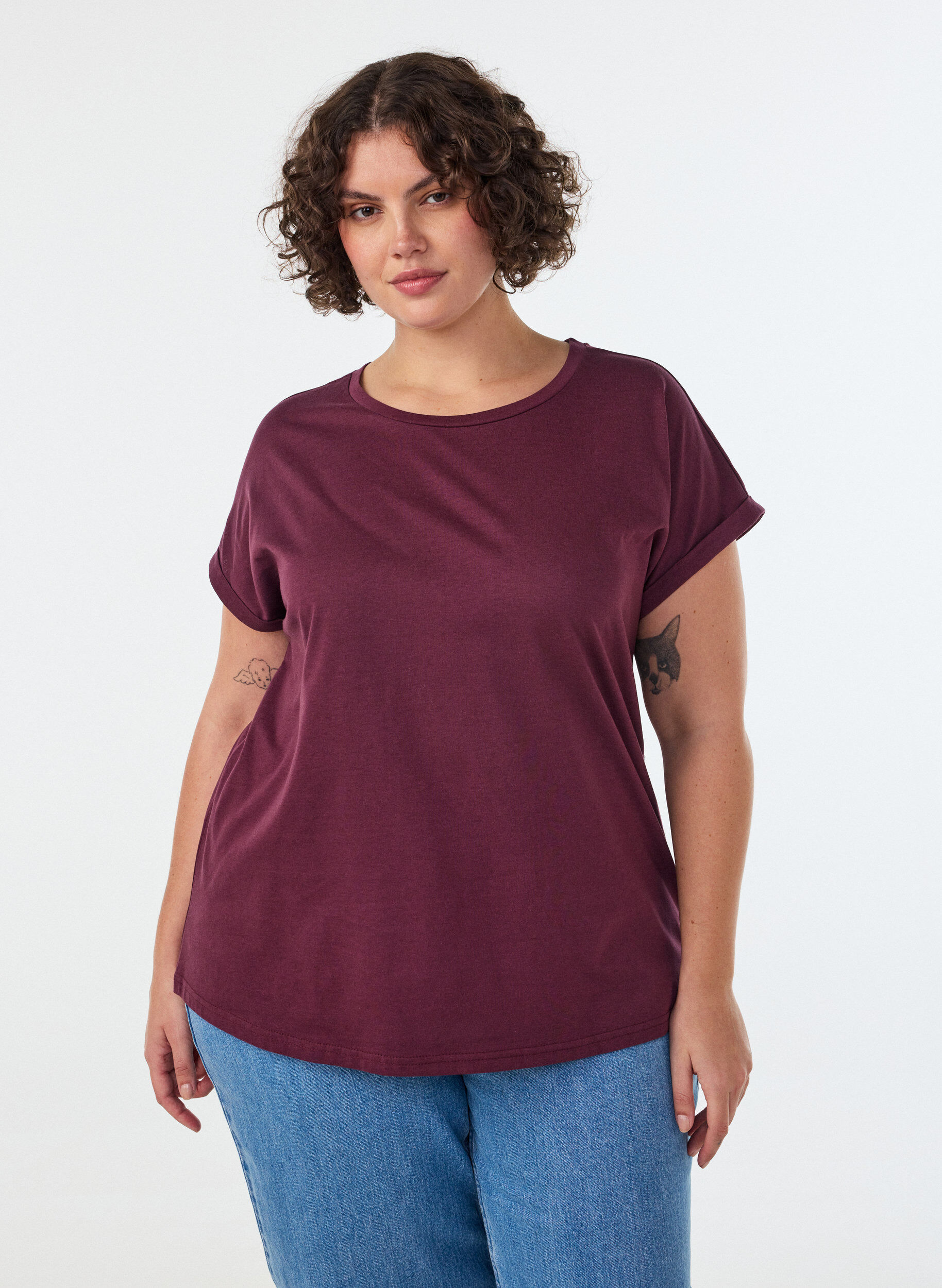 T-shirt met korte mouwen van katoenmix, Rood, Model