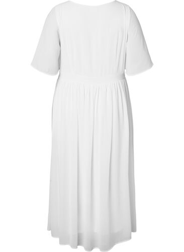 Maxi jurk met drapering en korte mouwen, Bright White, Packshot image number 1