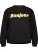 Sweatshirt met boucl&eacute;-tekstmotief, Zwart, Packshot image number 0