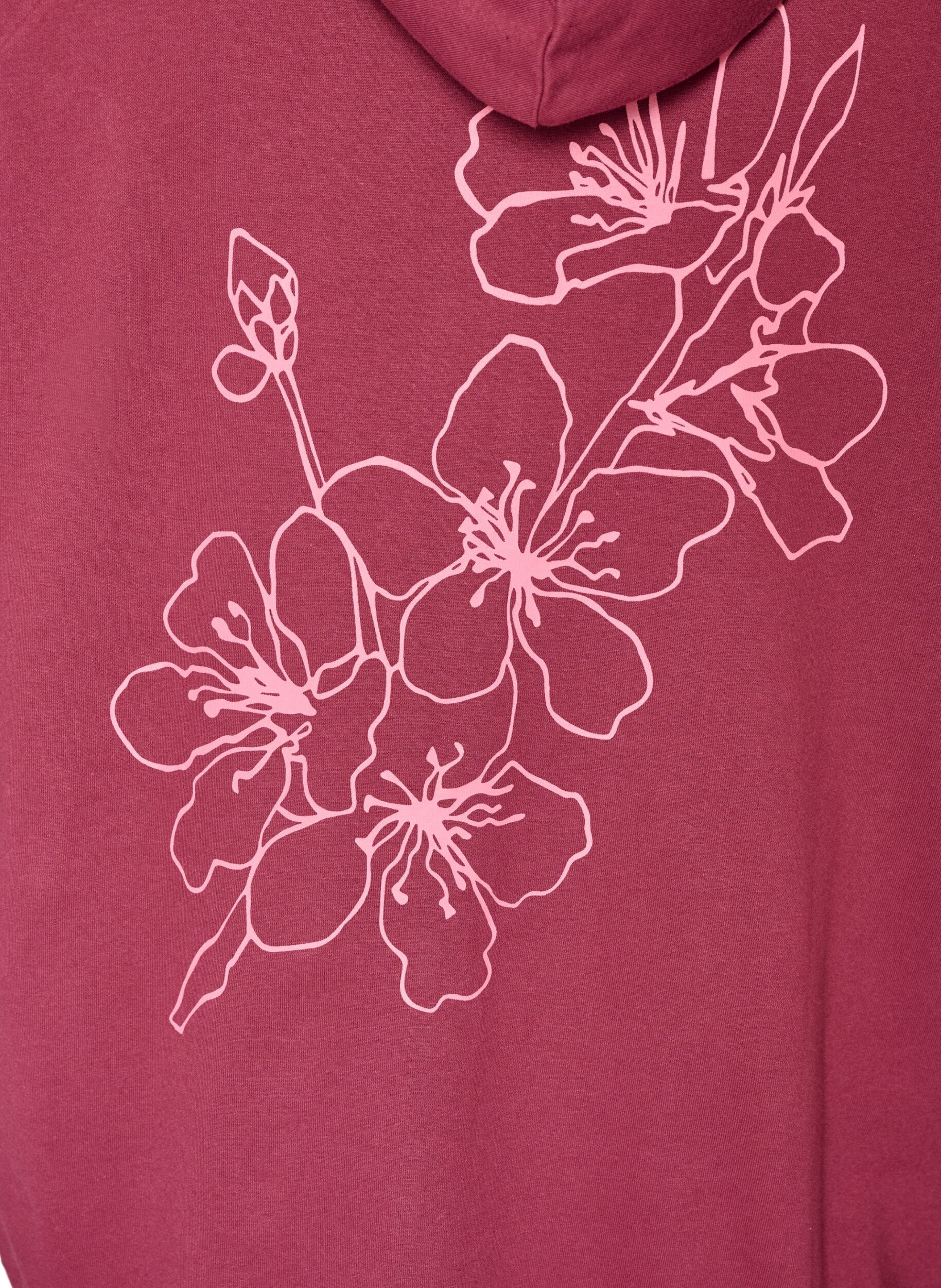 ZizziHoodie met ritssluiting en achterkant print, Rood, Packshot image number 3