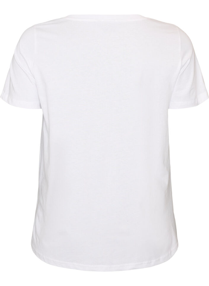 Katoenen T-shirt met V-hals en print aan de voorkant, Wit, Packshot image number 1