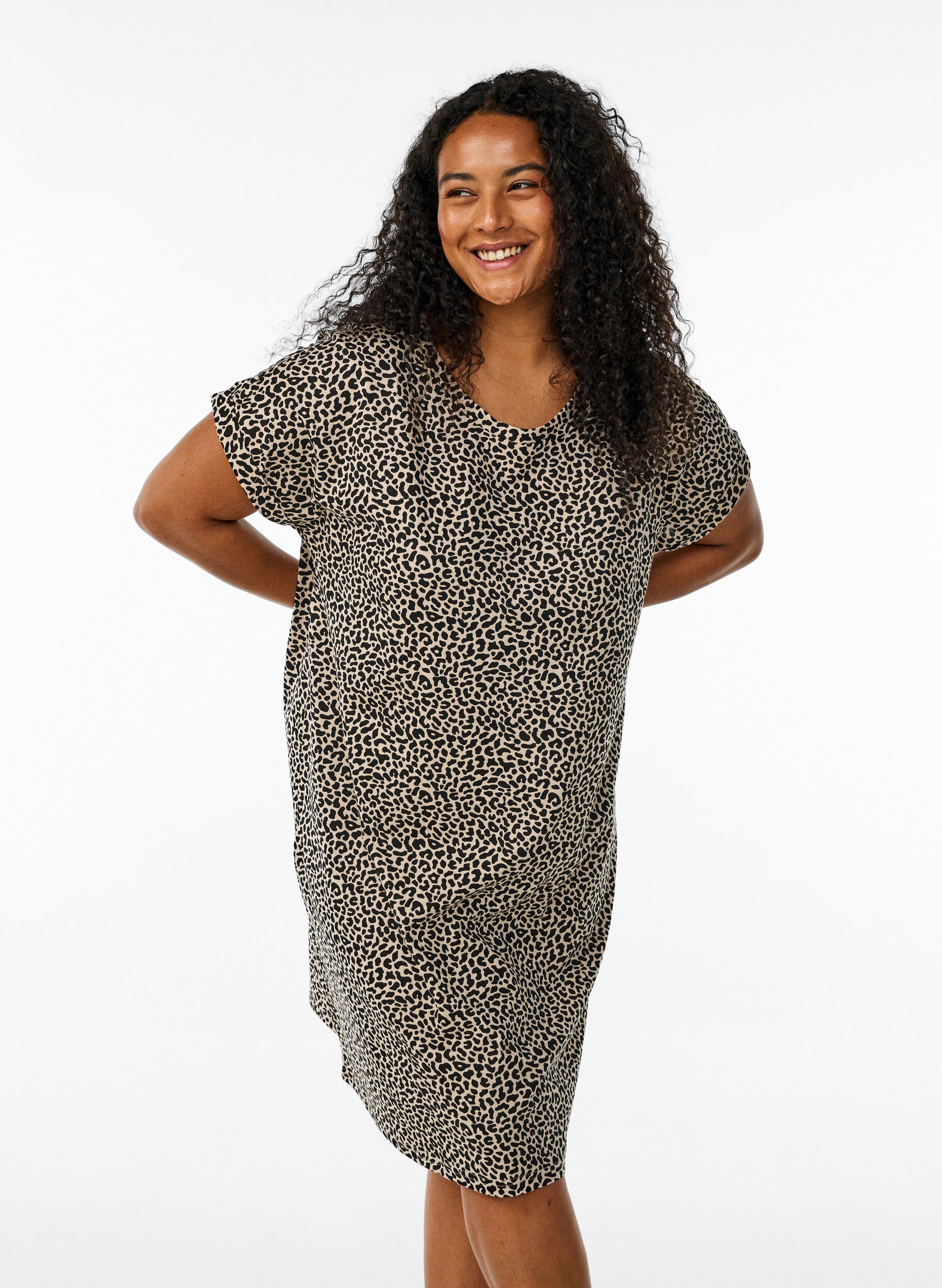 2-pack T-shirtjurk met korte mouwen, Bruin, Model