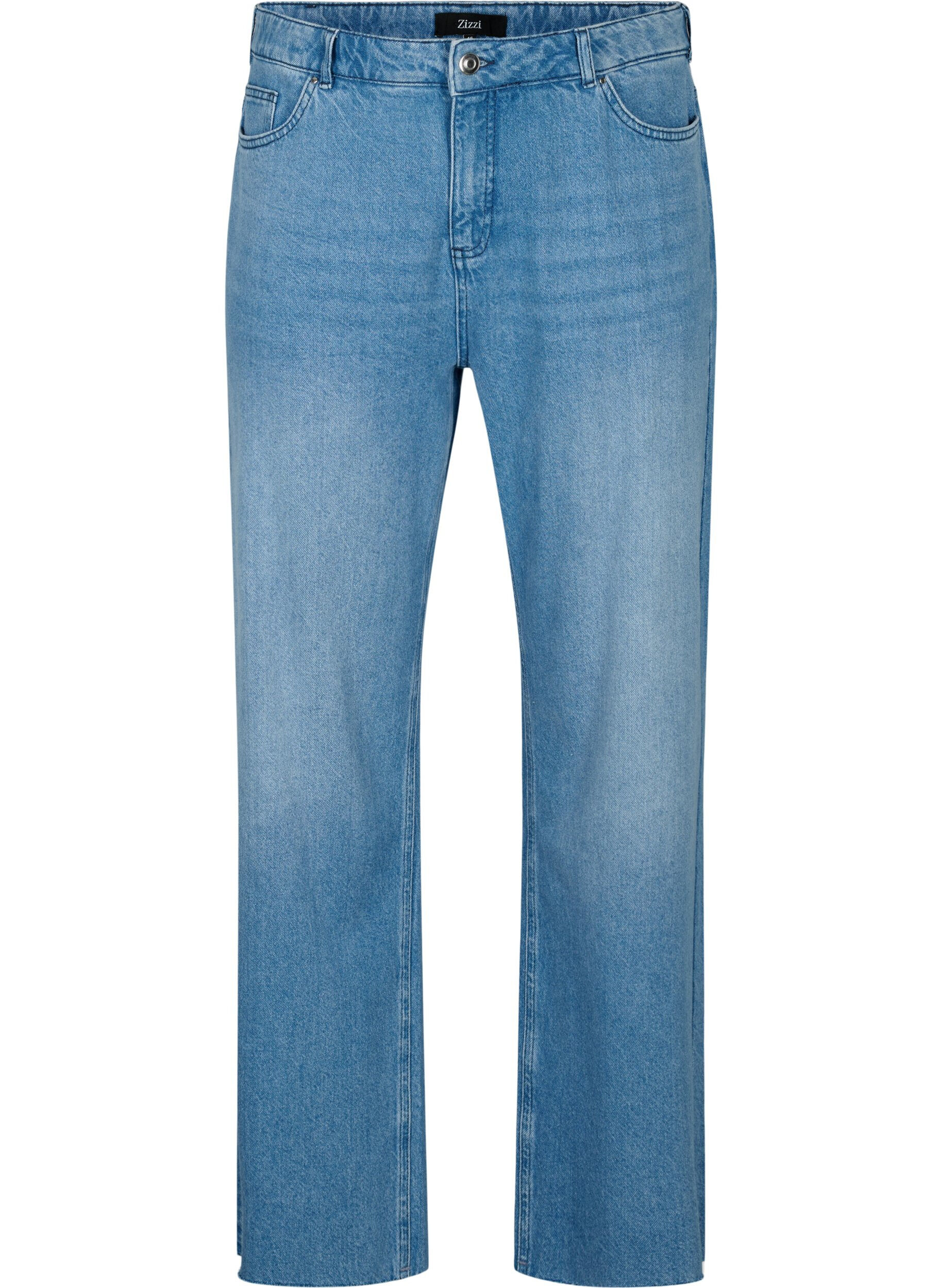 Zizzi Jeans met rechte pijp en rafels, Medium Blue, Packshot image number 0