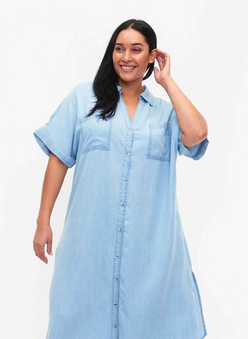 Overhemdjurk met korte mouwen van lyocell (TENCEL™), Light blue denim, Model image number 2
