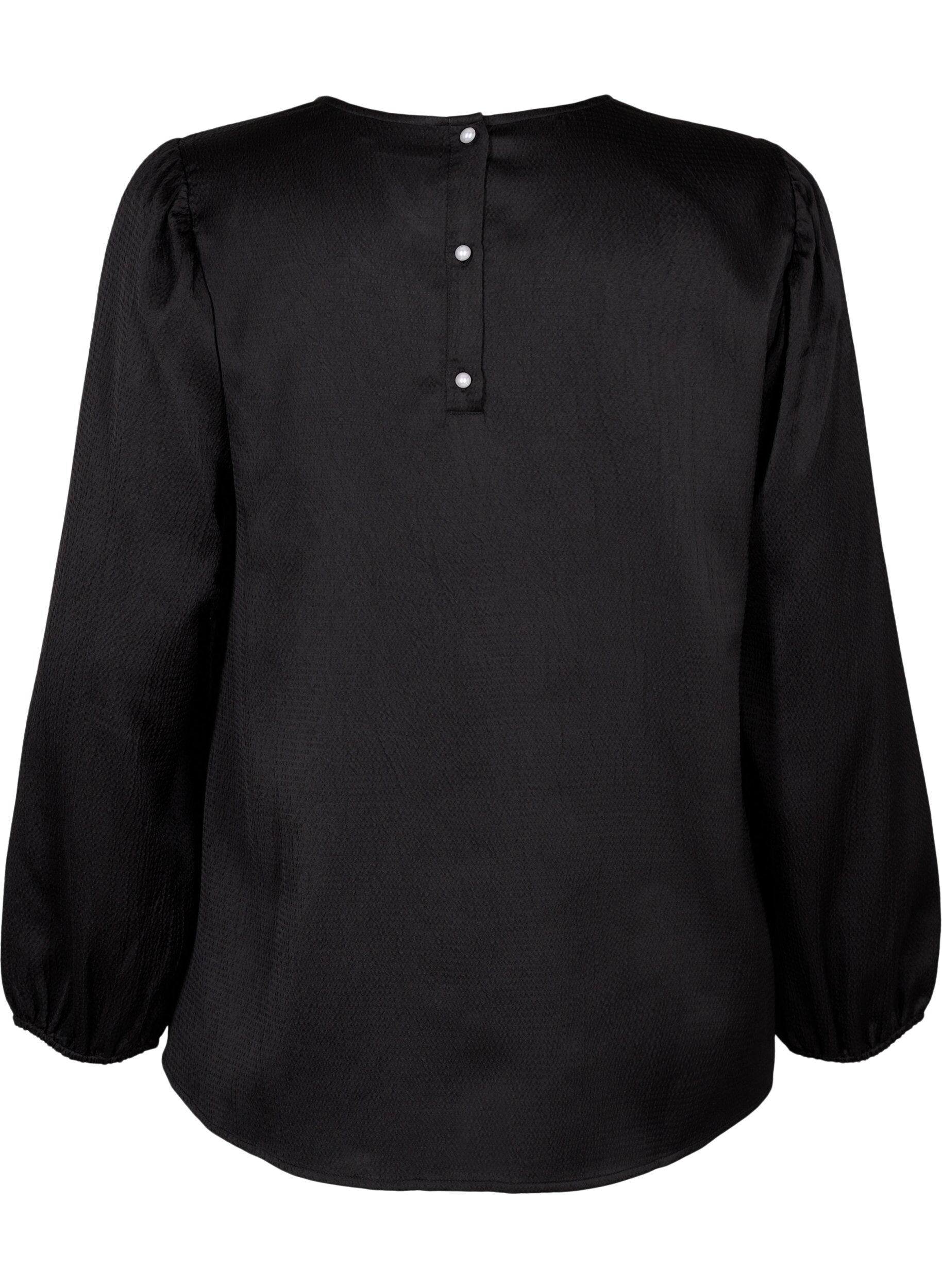Zizzi Blouse met lange mouwen en ronde hals, Black, Packshot image number 1