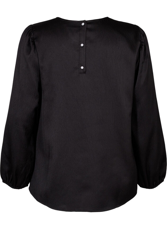 Blouse met lange mouwen en ronde hals, Black, Packshot image number 1