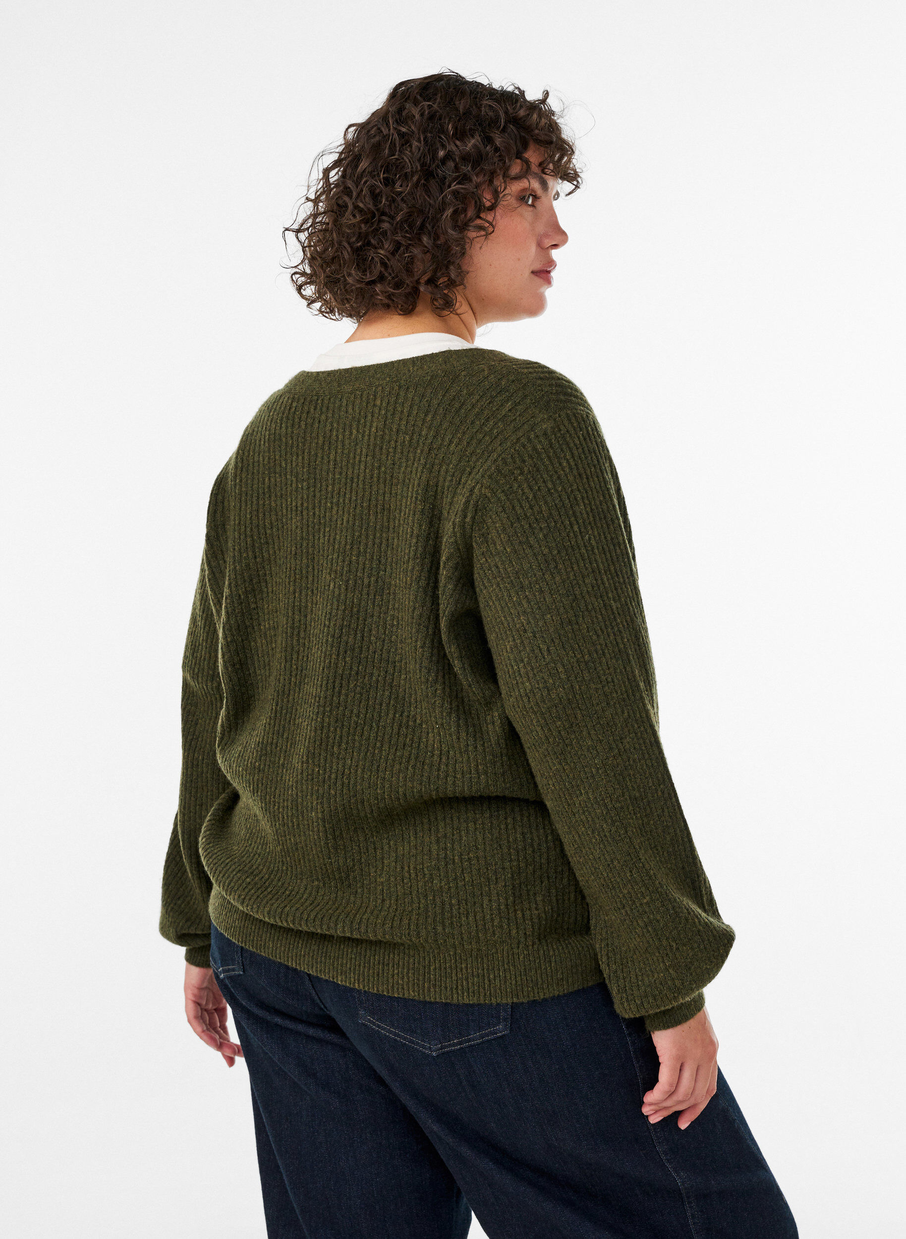 ZizziVest met V-hals en ribstructuur, Groen, Model image number 2
