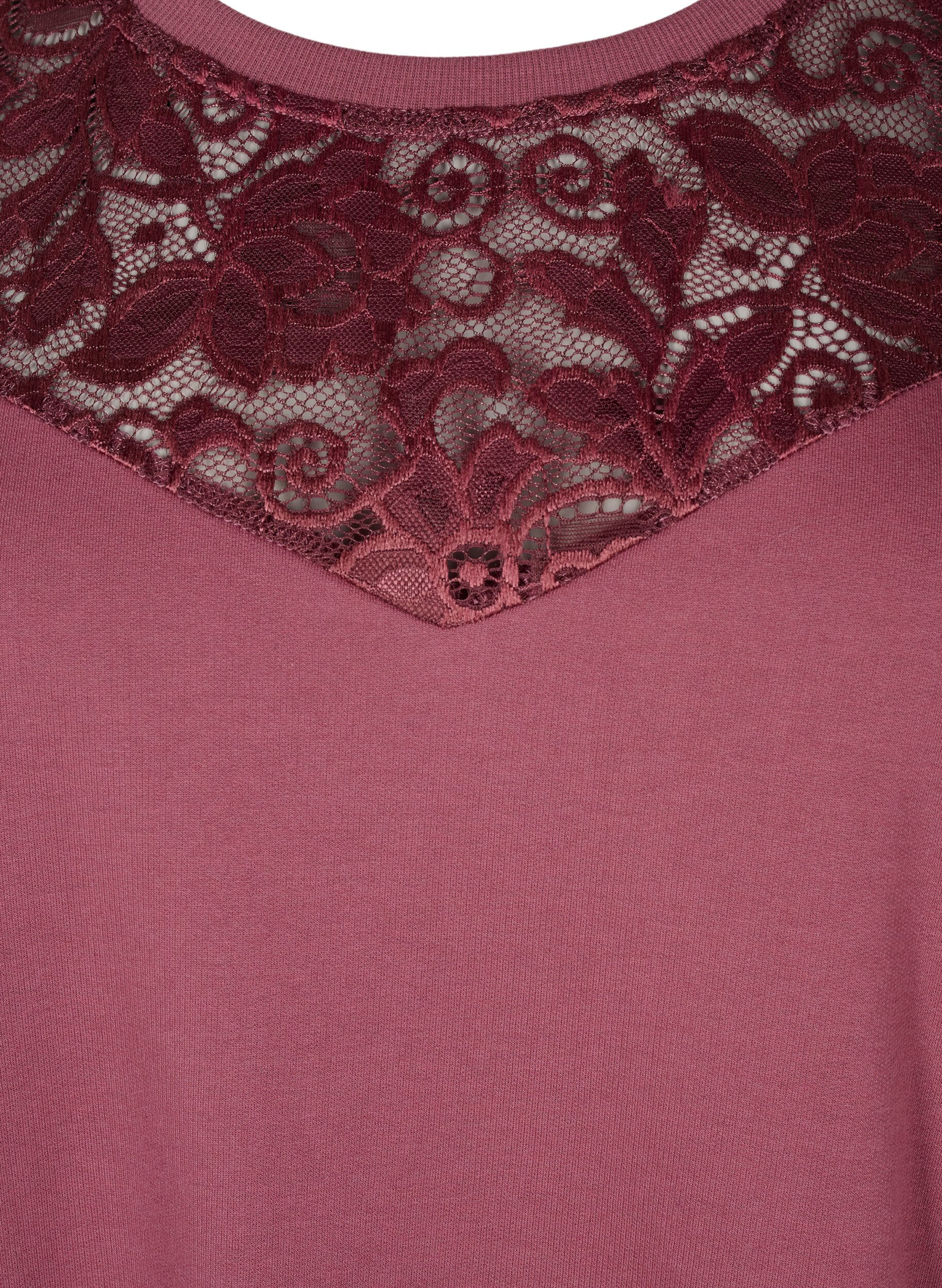 Zizzi Korte sweat jurk met kanten detail, Rose Brown, Packshot image number 2