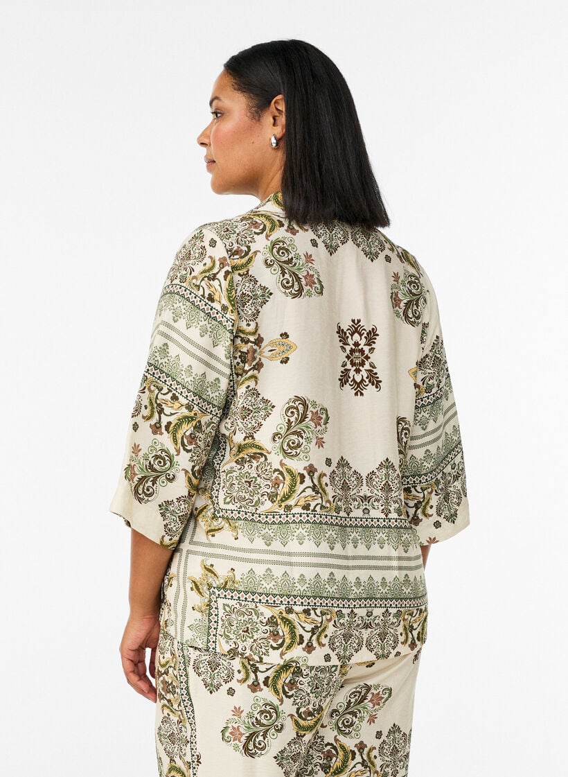 Viscose blouse met 3/4-mouwen en patroon, Groen, Model image number 2