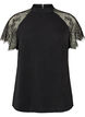 Blouse met korte kanten mouwen en hoge hals, Zwart, Packshot image number 0