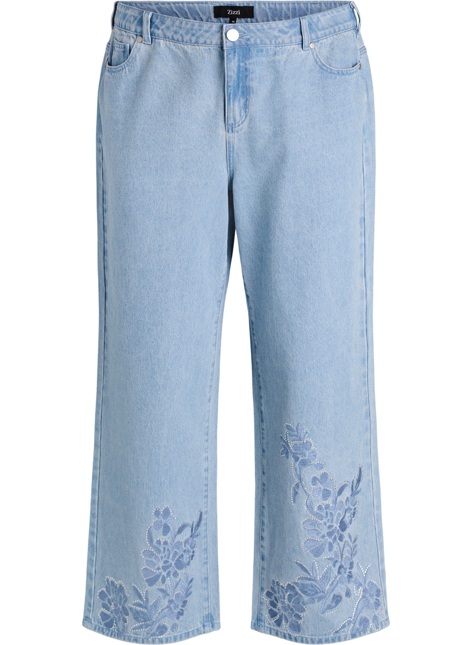 Myra jeans met wide fit en bloemendetails