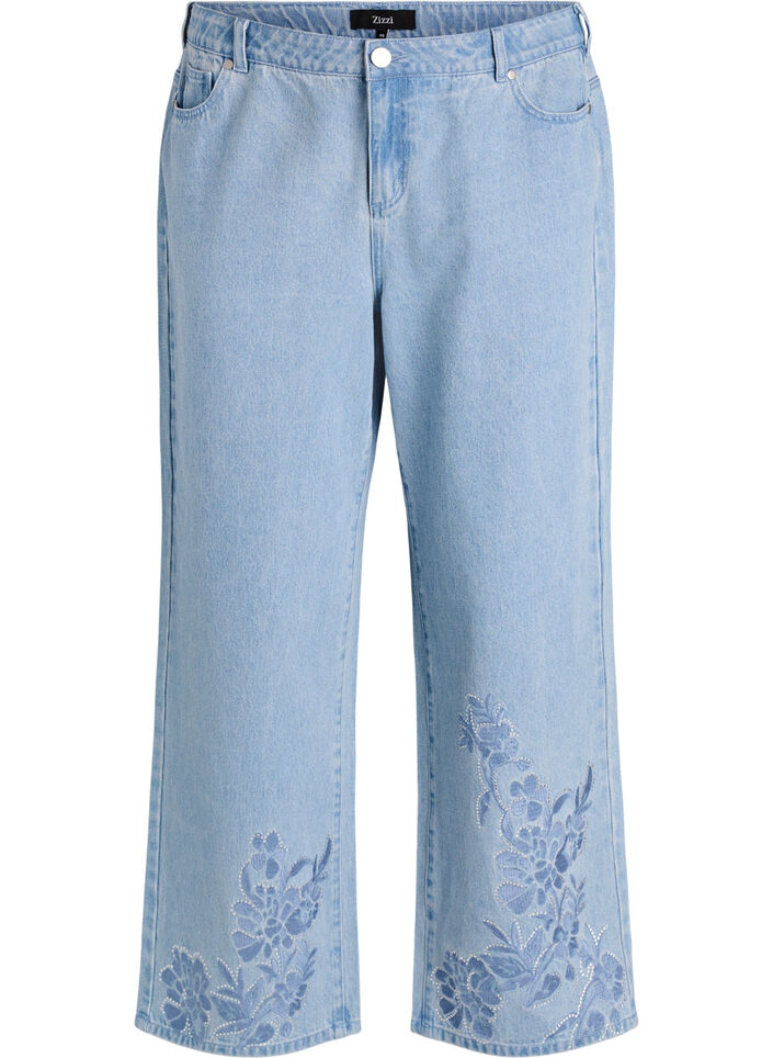 Myra jeans met wide fit en bloemendetails, Blauw, Packshot image number 0
