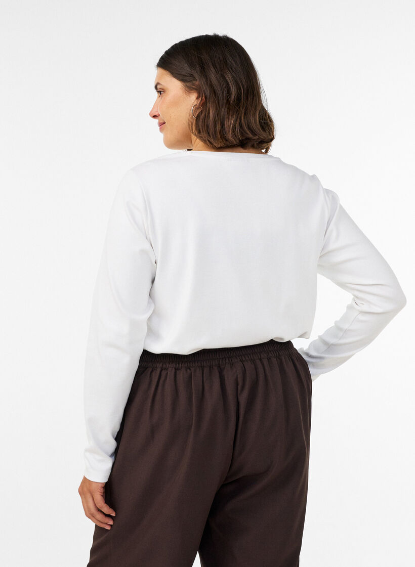 Basic T-shirt met ronde hals en lange mouwen, Wit, Model image number 2