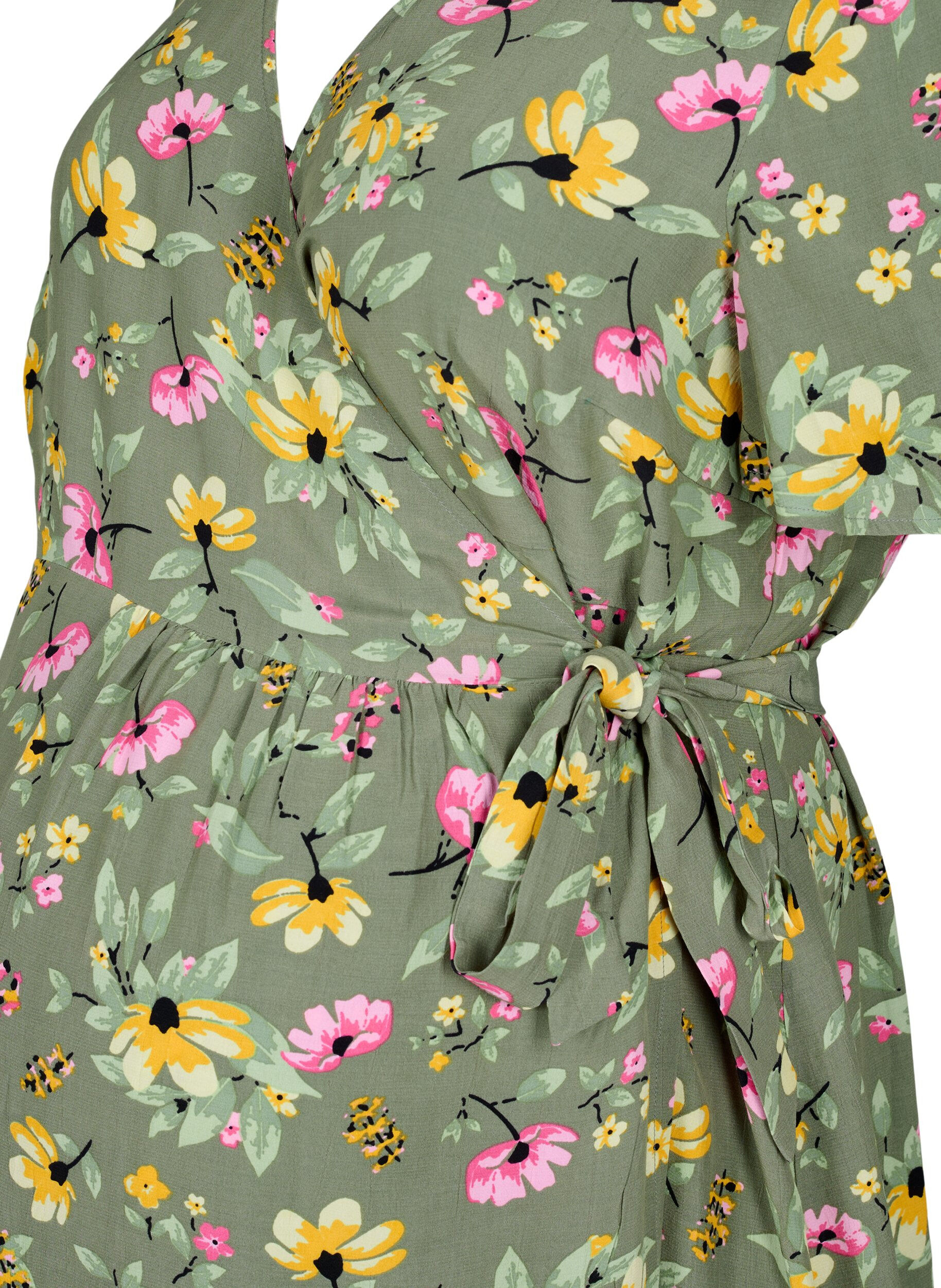 Zizzi Zwangerschapsjurk in viscose met wikkel, Green Flower Print, Packshot image number 2
