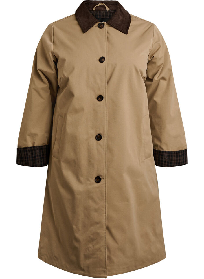 Halflange jas met corduroy kraag, Beige, Packshot