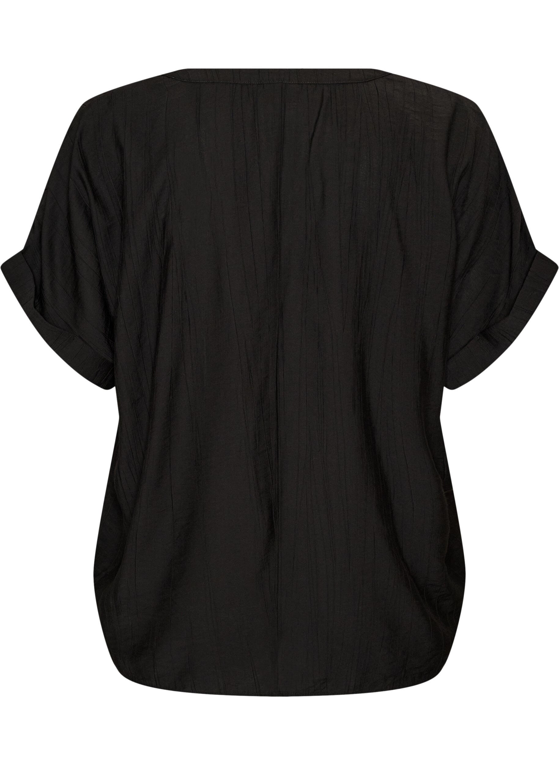 ZizziViscose blouse met knoopjes en textuur, Zwart, Packshot image number 1