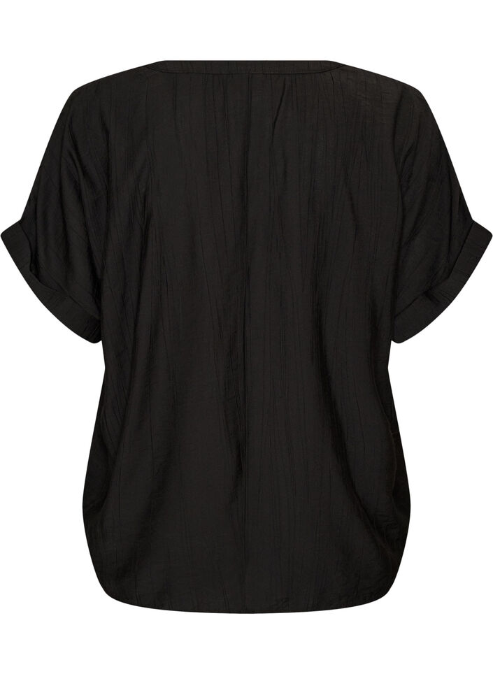Viscose blouse met knoopjes en textuur, Zwart, Packshot image number 1