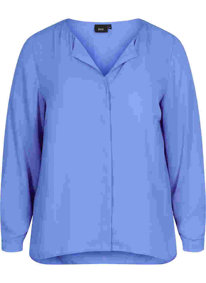 Effen kleur overhemd met v-hals, Ultramarine, Packshot image number 0
