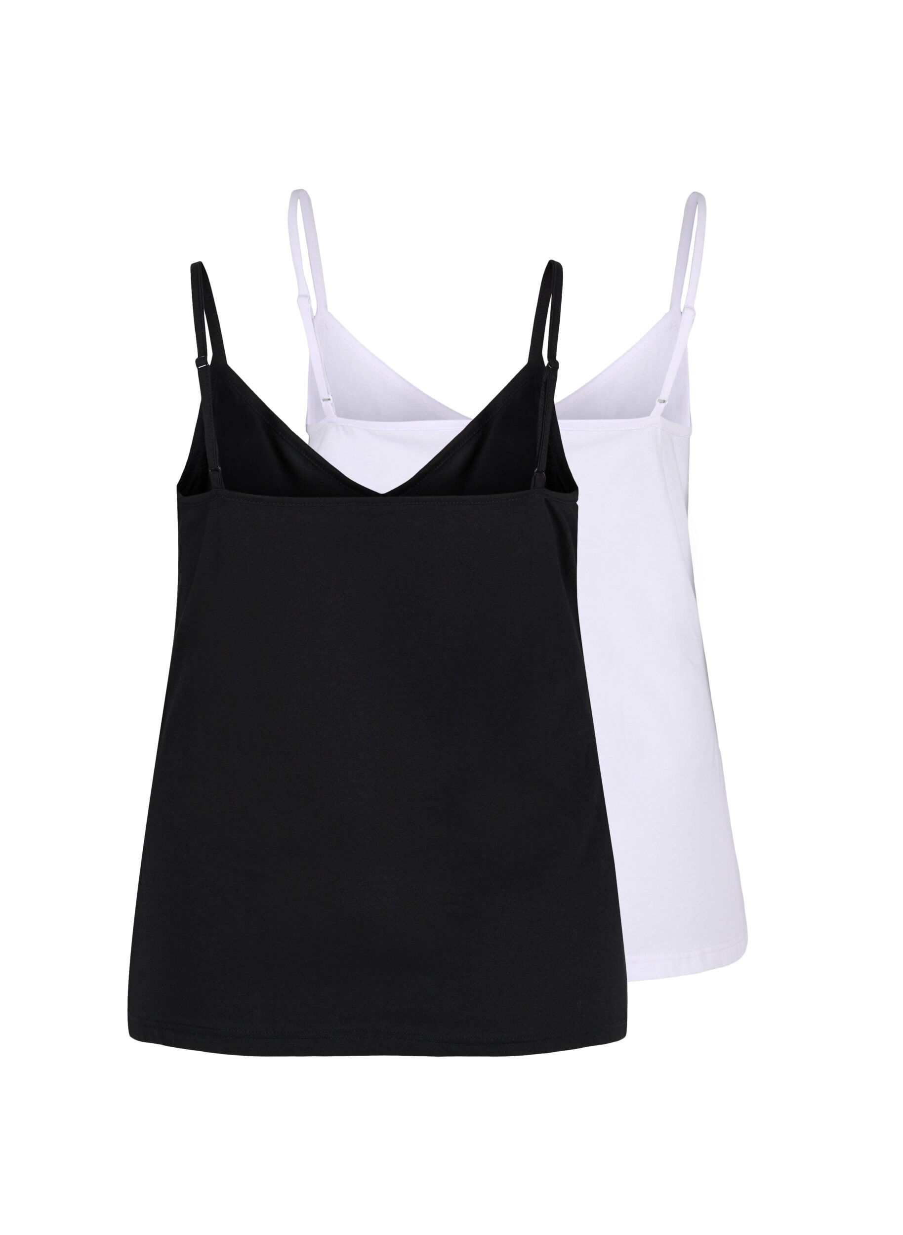 Zizzi Set van 2 basic tops in katoen, Black/Bright White, Packshot image number 1