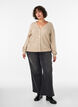 Vest met V-hals en ribstructuur, Beige, Model image number 1