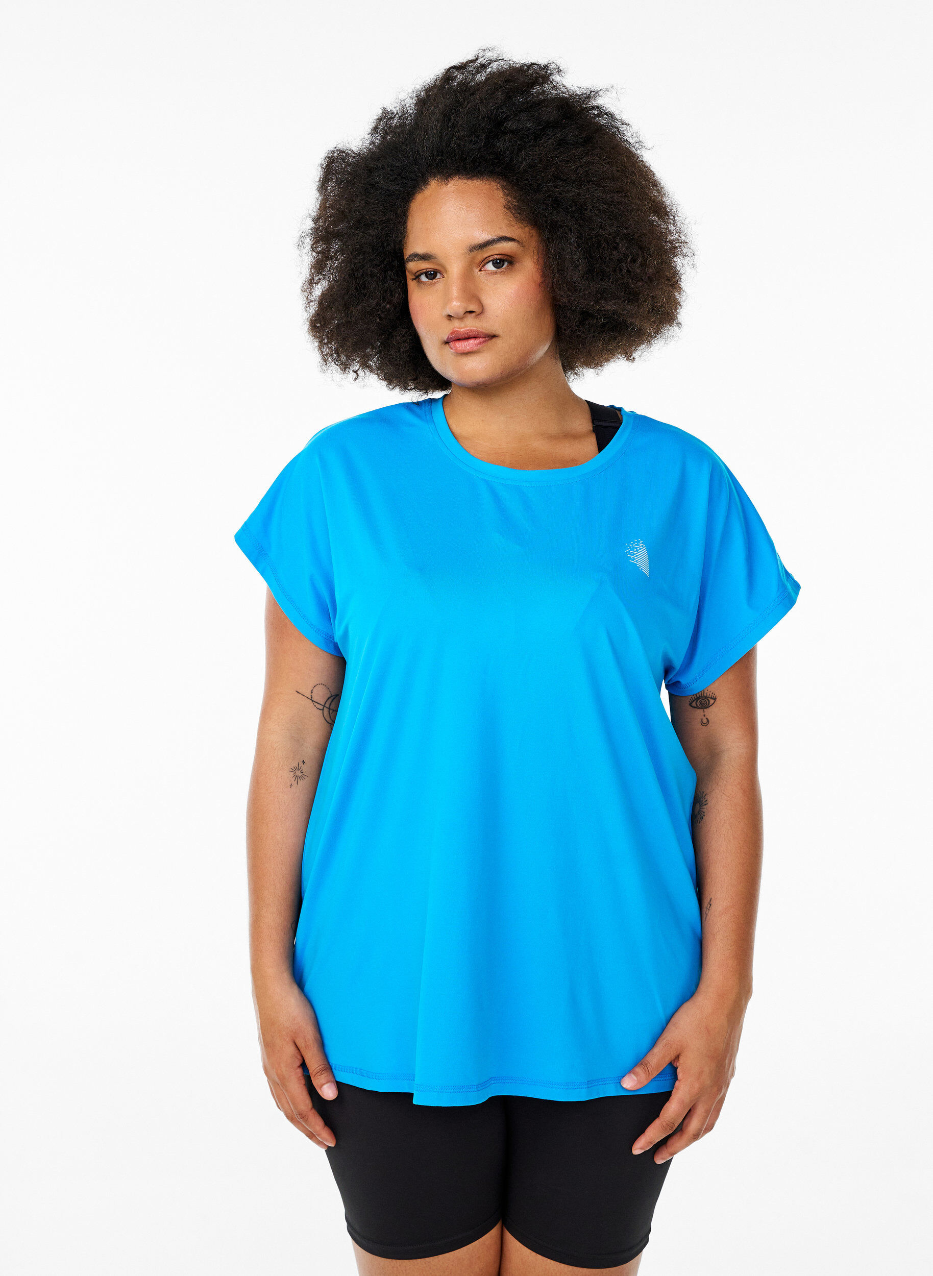 Effen gekleurd trainingsshirt, Blauw, Model