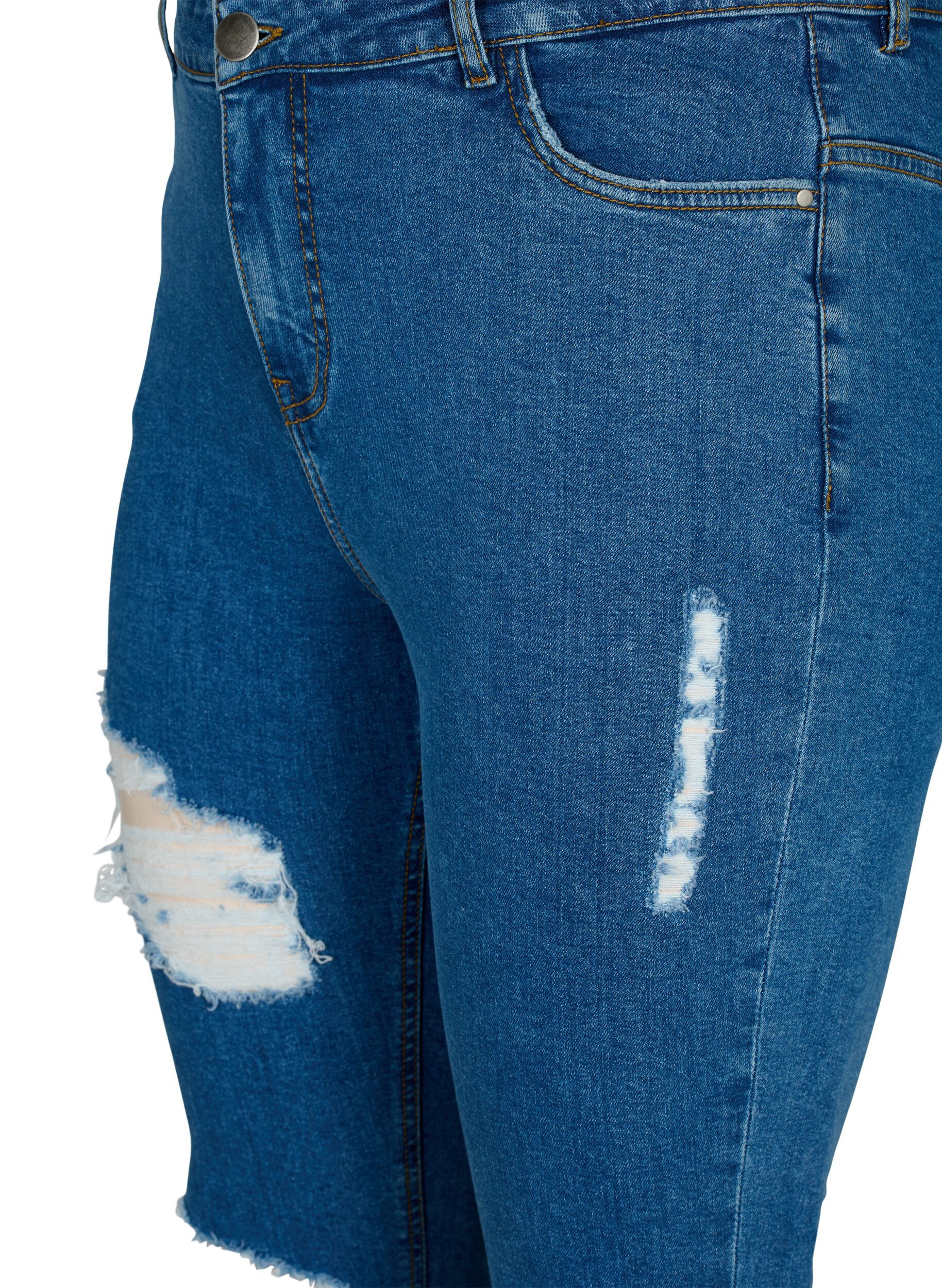 Zizzi Strakke jeans met slijtagedetails, Blue denim, Packshot image number 2