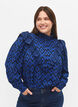 Viscose shirt blouse met franjes, True blue w. Black, Model image number 0