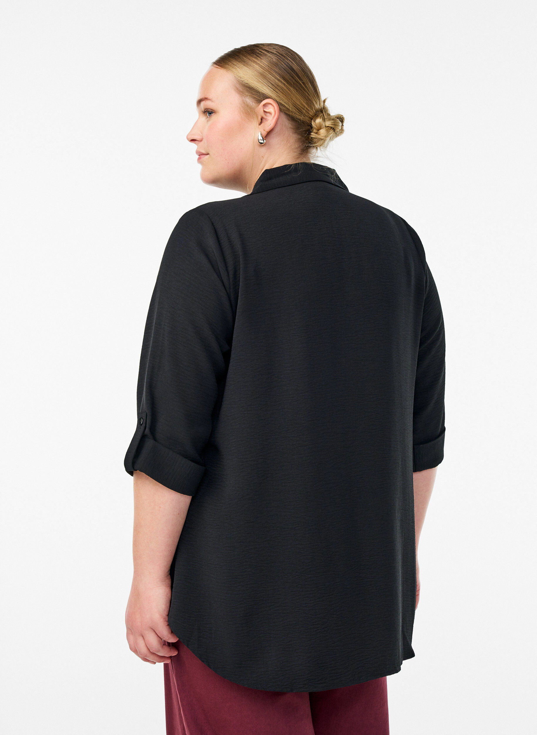 Zizzi FLASH - Shirt met 3/4 mouwen en borstzakken, Zwart, Model image number 2