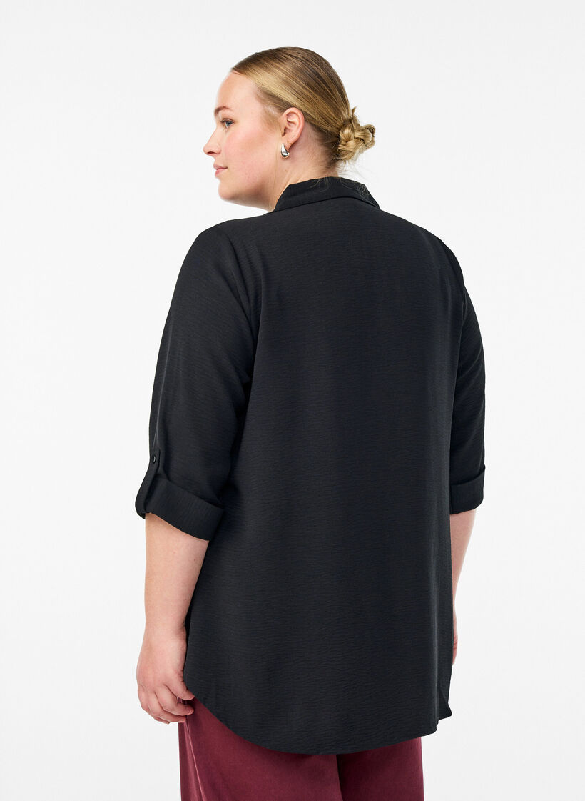 FLASH - Shirt met 3/4 mouwen en borstzakken, Zwart, Model image number 2