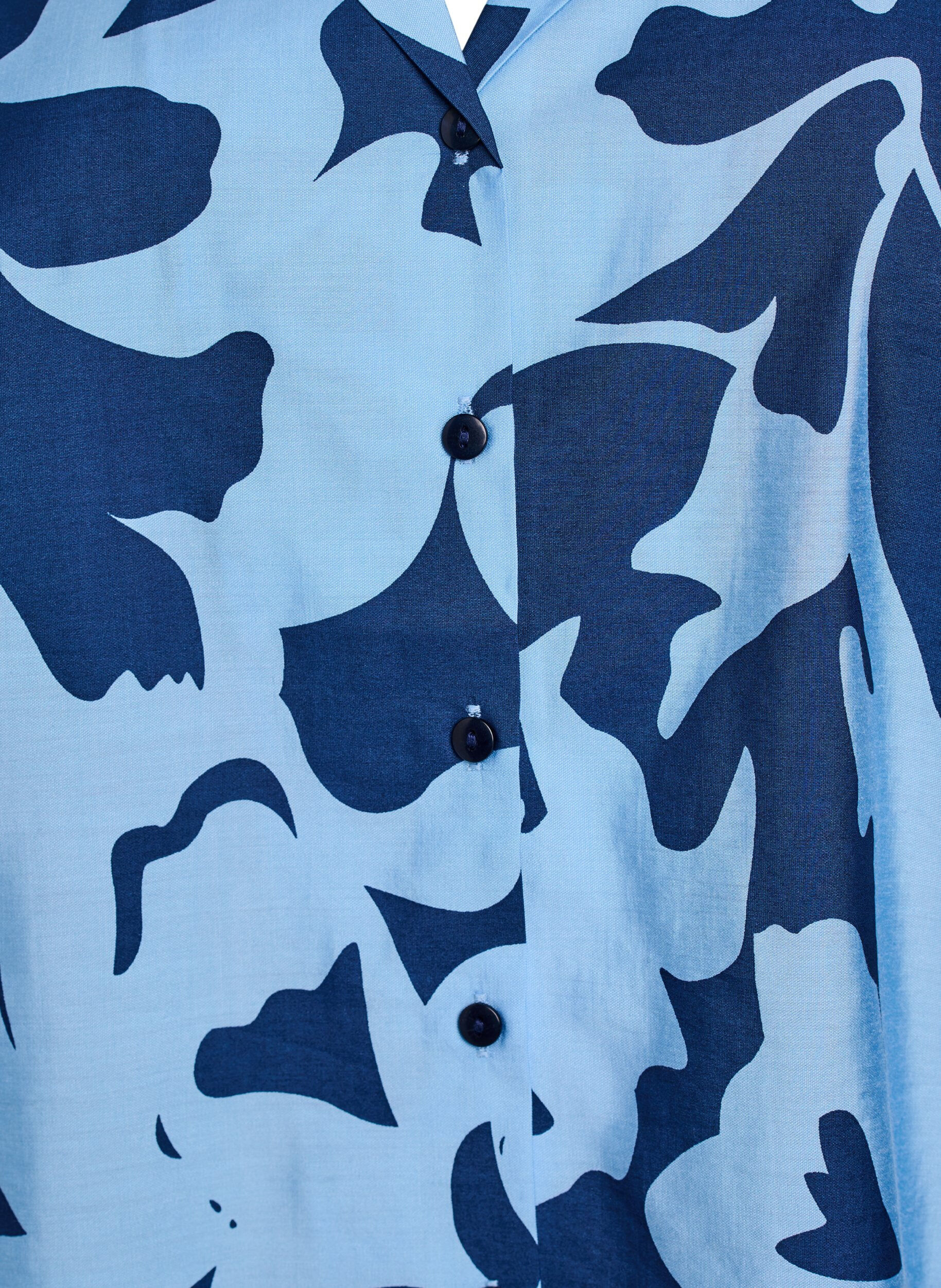 Zizzi Shirt blouse met print en V-hals, Blauw, Packshot image number 2