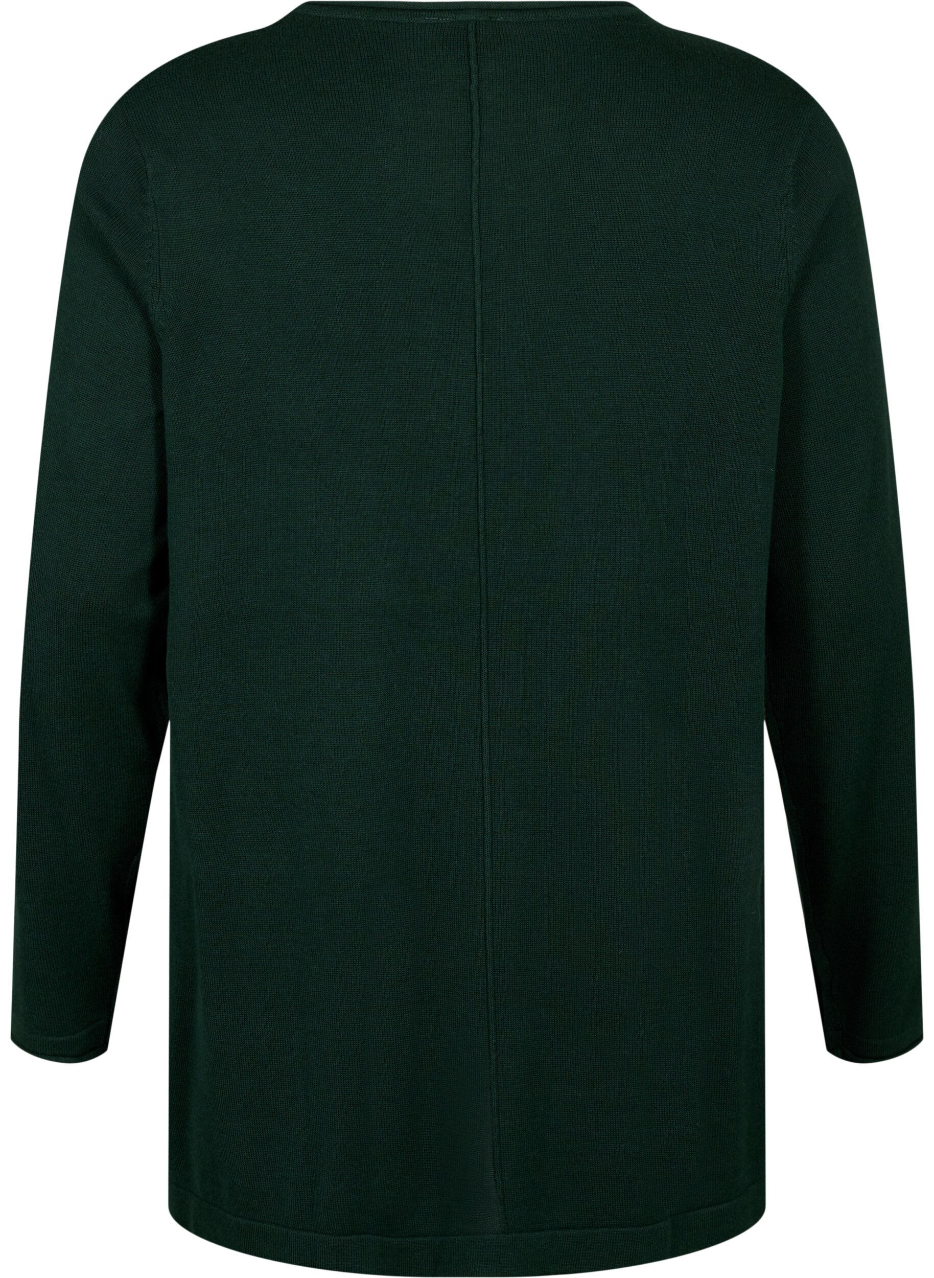 Zizzi Gebreide blouse gemaakt van katoen en viscose., Groen, Packshot image number 1