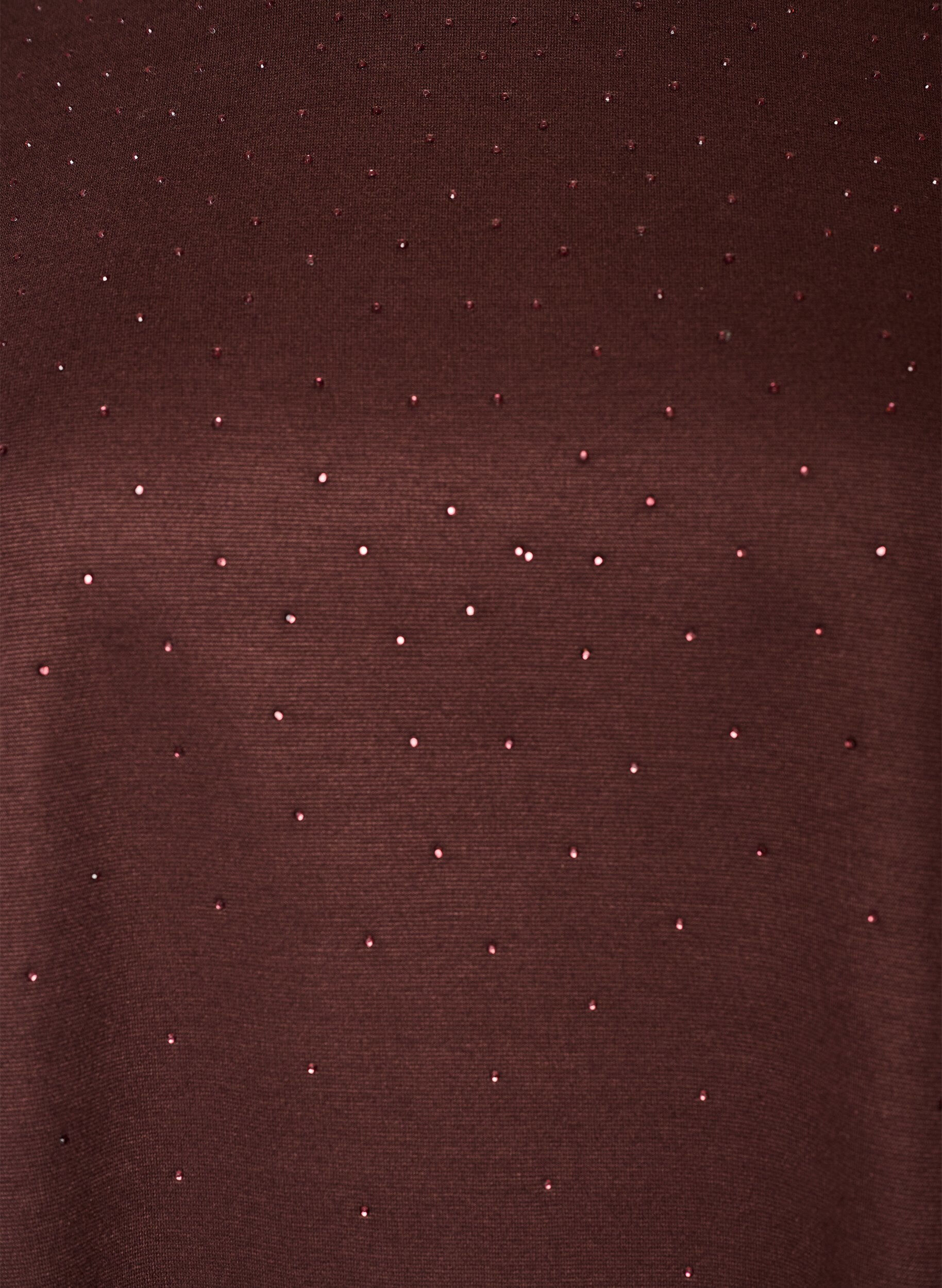 ZizziT-shirt met strass-steentjes en ronde hals, Bruin, Packshot image number 2
