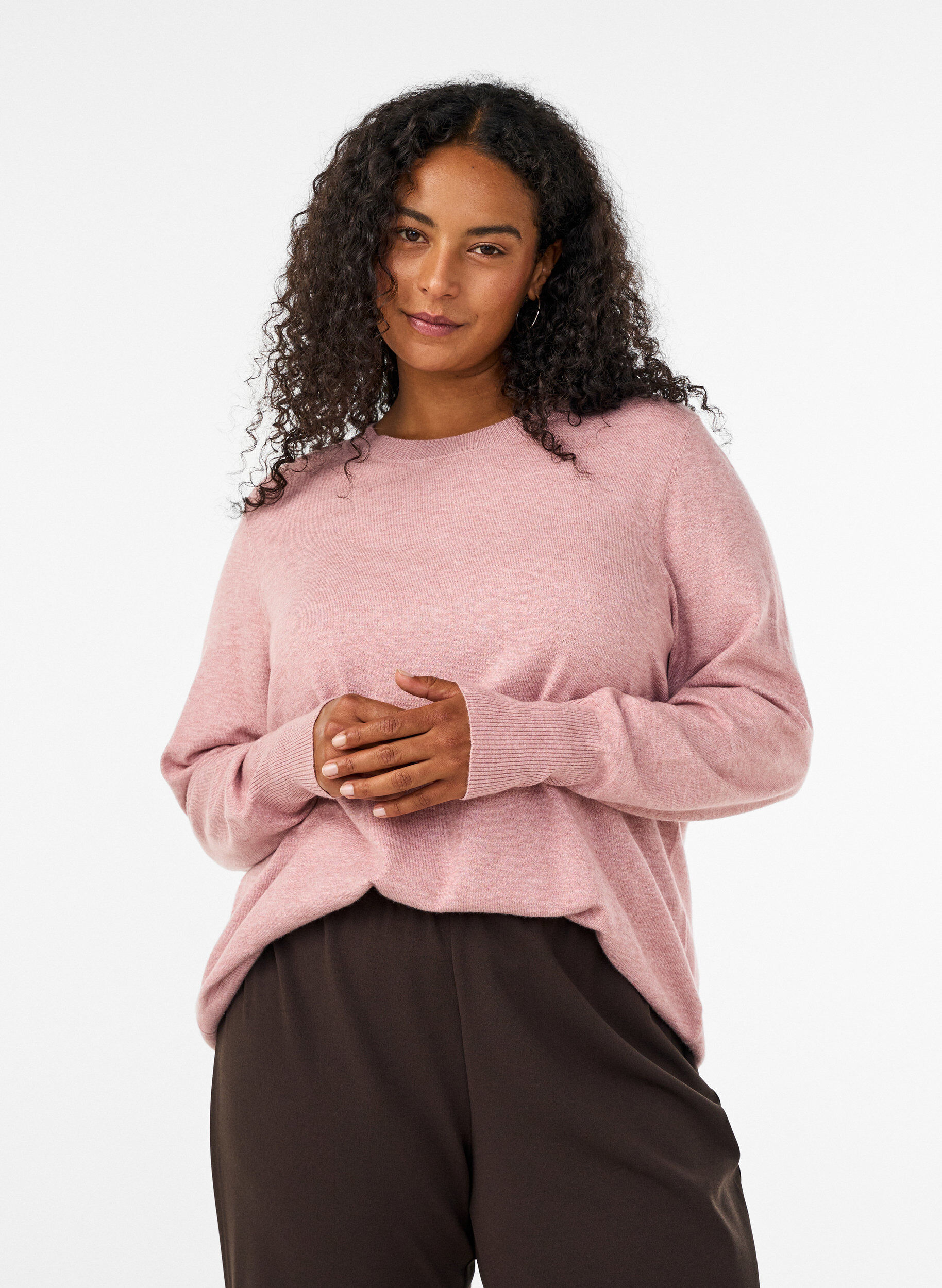 ZizziGebreide blouse met ronde hals, Roze, Model image number 0
