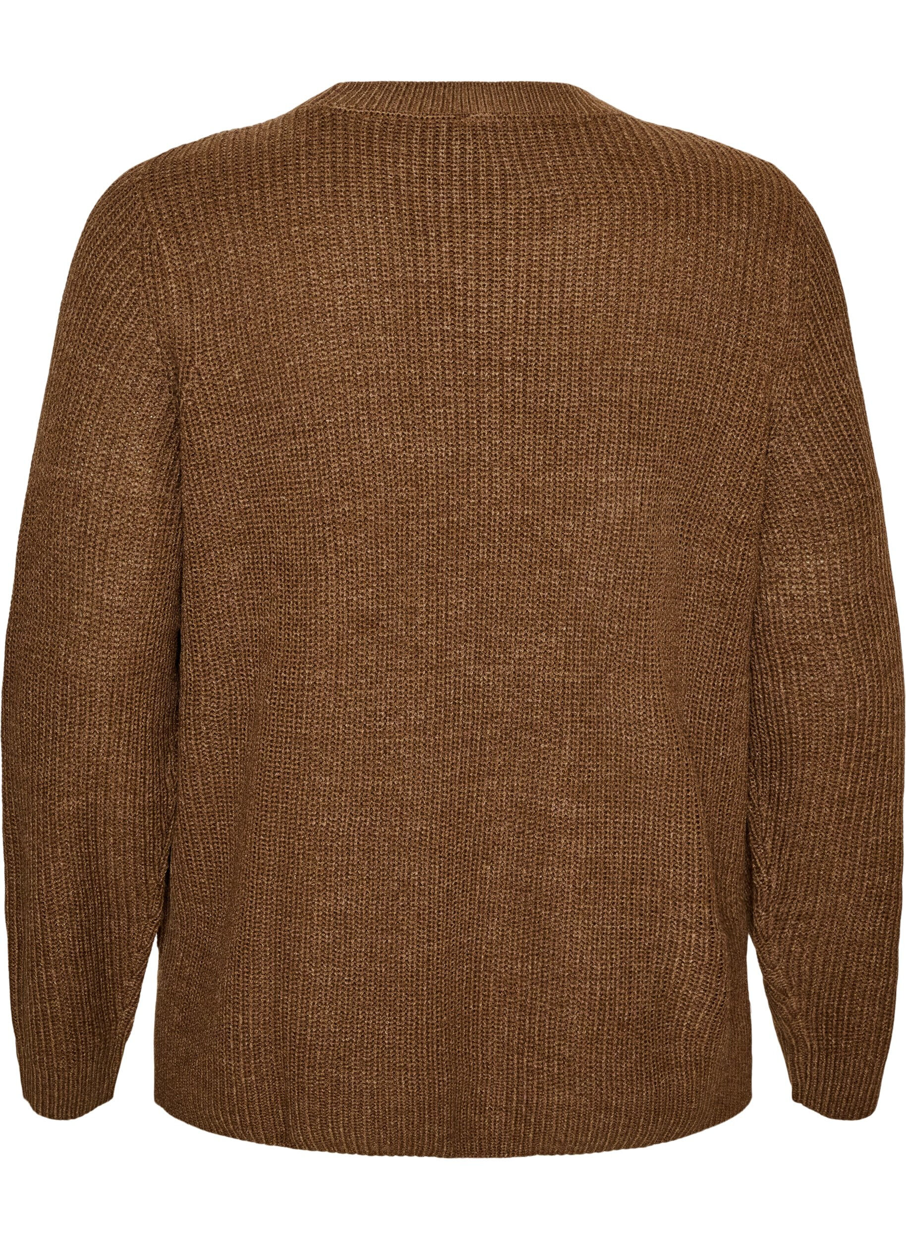 ZizziGebreide blouse met ribstructuur en knoopdetails, Bruin, Packshot image number 1