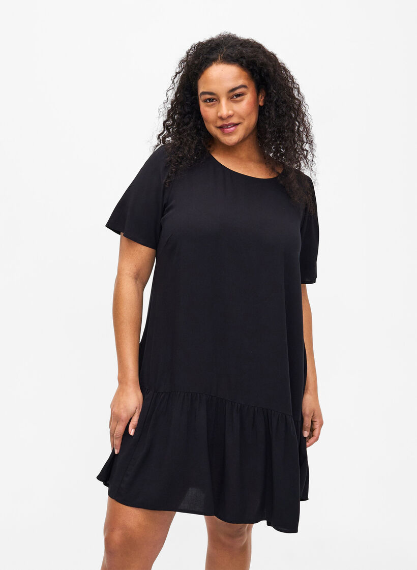 Jurk van viscose met coupenaad, Zwart, Model image number 0