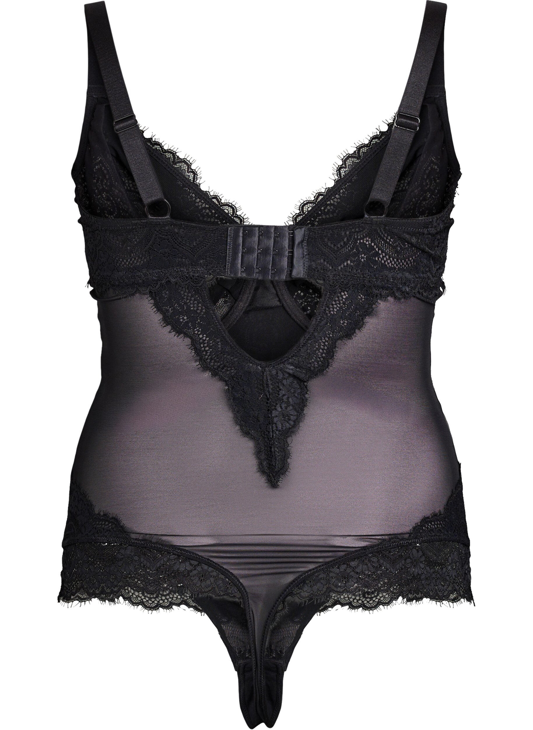 Zizzi Mesh bodysuit met kant en beugel, Zwart, Packshot image number 1