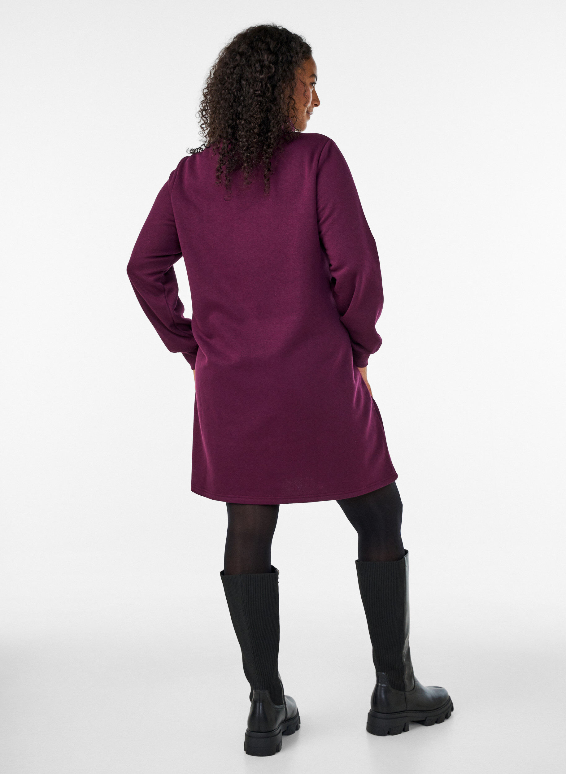 ZizziSweatshirtjurk met hoge ribkraag en rits, Paars, Model image number 2