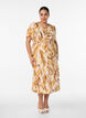 Viscose midijurk met bladprint en gesmokte taille, Geel, Model image number 0